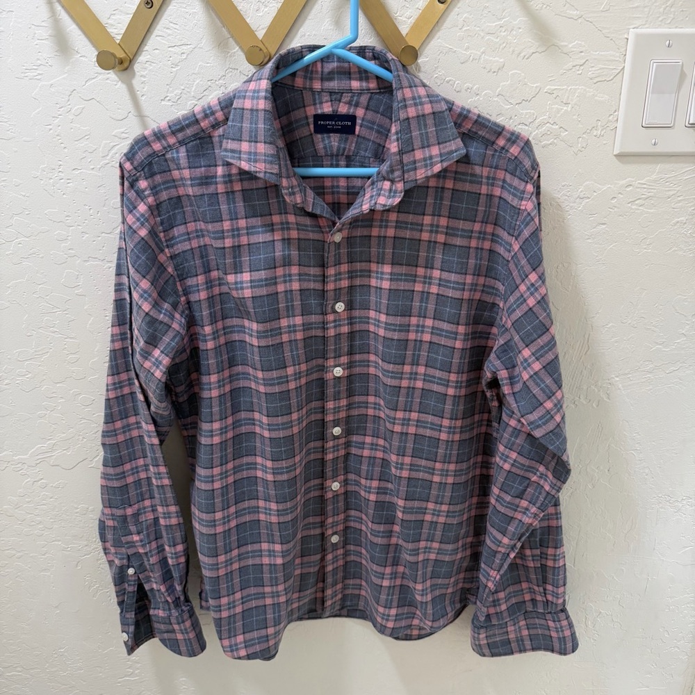 Proper Cloth Men’s Long Sleeve Plaid Button Up - Medium